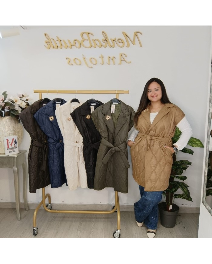 Chaleco Sol Largo Acolchado - Puffer Sastre con Cinturón