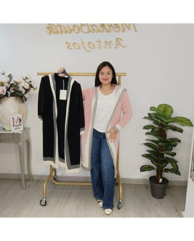 Rebeca Otoñal - Cárdigan Largo con Capucha y Ribete