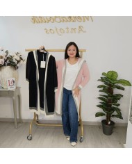 Rebeca Otoñal - Cárdigan Largo con Capucha y Ribete