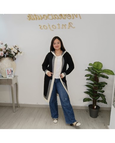 Rebeca Otoñal - Cárdigan Largo con Capucha y Ribete