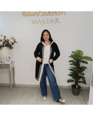 Rebeca Otoñal - Cárdigan Largo con Capucha y Ribete