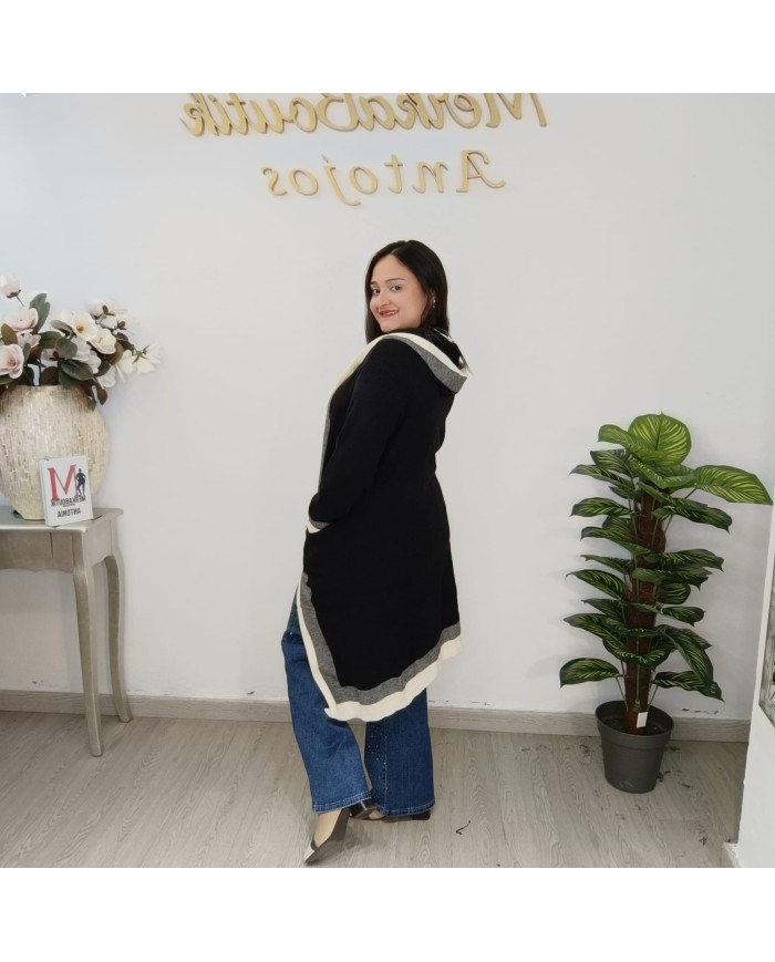 Rebeca Otoñal - Cárdigan Largo con Capucha y Ribete