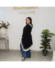 Rebeca Otoñal - Cárdigan Largo con Capucha y Ribete