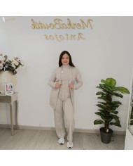 Conjunto 3 Piezas Punto Canalé - Cárdigan Top Pantalón Talla Grande Conjunto 3 Piezas Punto Canalé - Cárdigan Top Pantalón Talla Grande