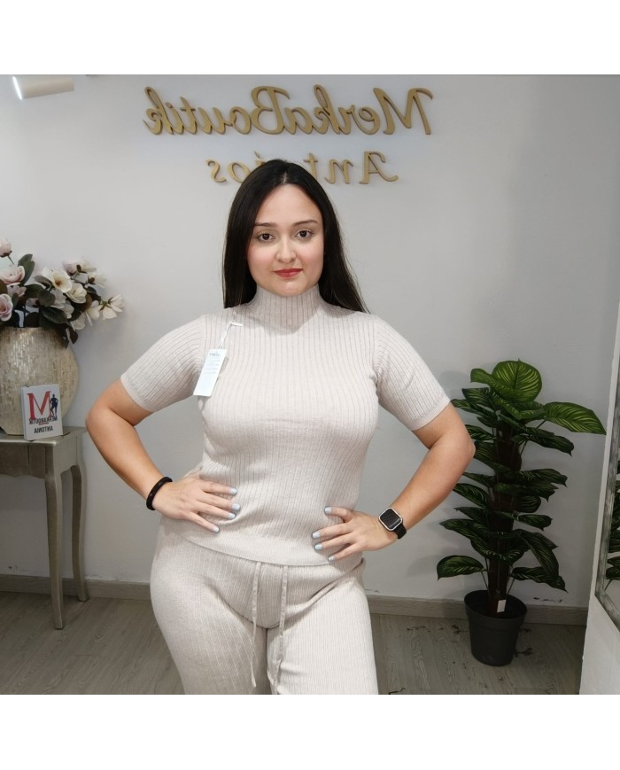 Conjunto 3 Piezas Punto Canalé - Cárdigan Top Pantalón Talla Grande Conjunto 3 Piezas Punto Canalé - Cárdigan Top Pantalón Talla Grande