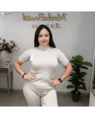 Conjunto 3 Piezas Punto Canalé - Cárdigan Top Pantalón Talla Grande Conjunto 3 Piezas Punto Canalé - Cárdigan Top Pantalón Talla Grande