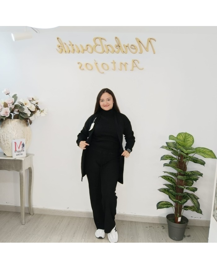 Conjunto 3 Piezas Punto Canalé - Cárdigan Top Pantalón Talla Grande Conjunto 3 Piezas Punto Canalé - Cárdigan Top Pantalón Talla Grande