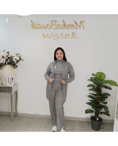 Conjunto 3 Piezas Punto Canalé - Cárdigan Top Pantalón Talla Grande