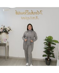 Conjunto 3 Piezas Punto Canalé - Cárdigan Top Pantalón Talla Grande Conjunto 3 Piezas Punto Canalé - Cárdigan Top Pantalón Talla Grande