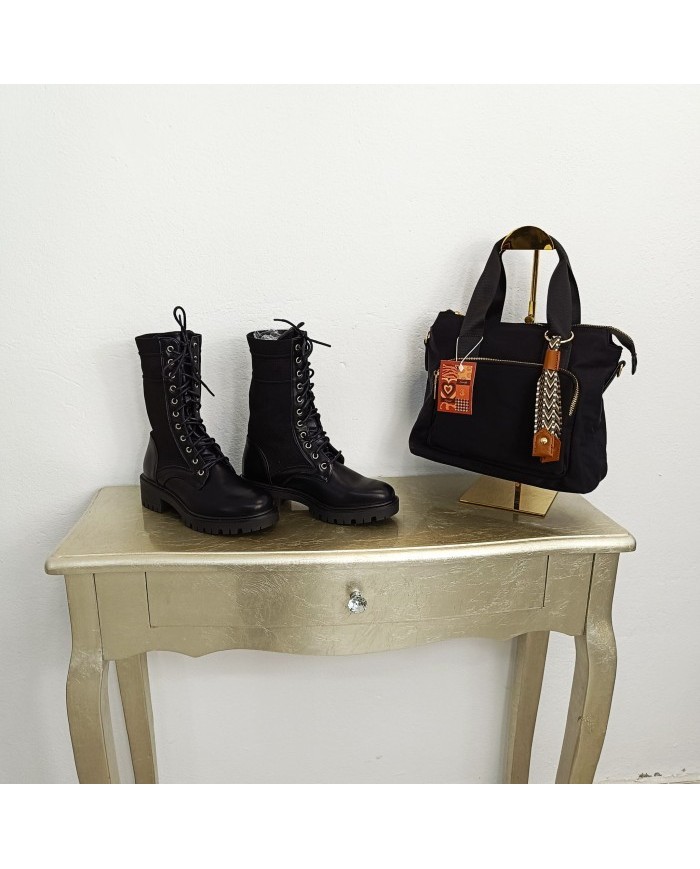 Bota Militar Negra Mujer - Cordones y Suela Track