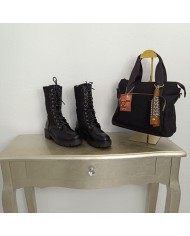 Bota Militar Negra Mujer - Cordones y Suela Track