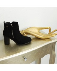 Botín Portugal Negro Tacón Ancho - Botines Doble Cremallera