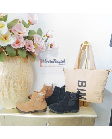 Botín Amor Chelsea Mujer - Hebilla y Plataforma - Camel/Negro Botín Amor Chelsea Mujer - Hebilla y Plataforma - Camel/Negro