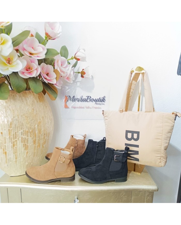 Botín Amor Chelsea Mujer - Hebilla y Plataforma - Camel/Negro