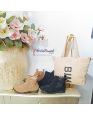 Botín Amor Chelsea Mujer - Hebilla y Plataforma - Camel/Negro