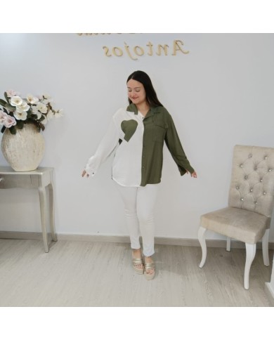 Camisa Bicolor Corazón Mini Elegante | Moda Los Barrios