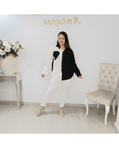 Camisa Bicolor Corazón Mini Elegante | Moda Los Barrios