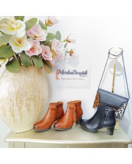 Botín Boa Tacón Bloque - Doble Cremallera - Efecto Piel Grabada