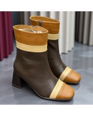 Botín Tricolor Tacón Bloque - Rojo Vino Negro y Dorado Mujer