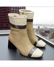 Botín Tricolor Tacón Bloque - Rojo Vino Negro y Dorado Mujer