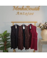 Chaleco Antelina Sastre Largo - Doble Botón Dorado - Negro Burdeos