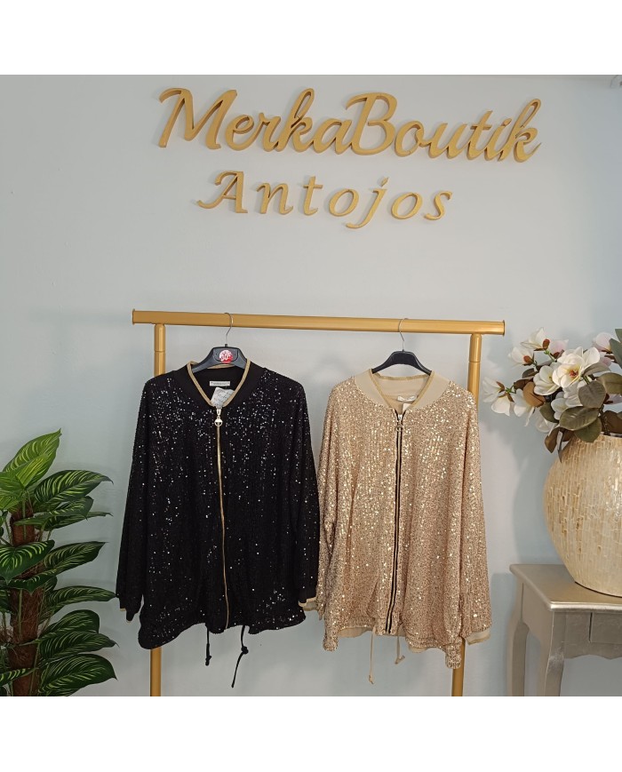 Bomber Lentejuelas Oversize - Chaqueta Fiesta Brillo Dorado