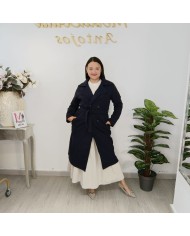 Gabardina Paño Mini - Abrigo Largo Cinturón - Crudo Camel