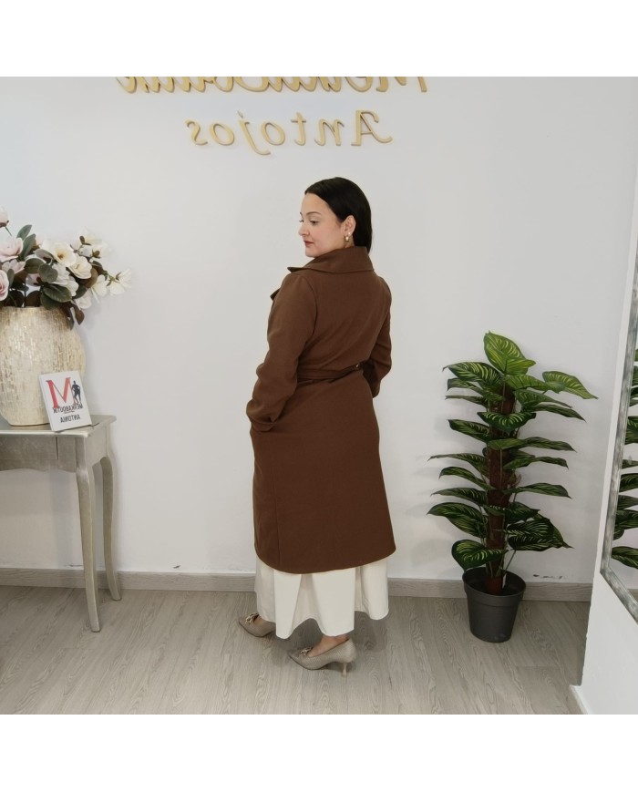 Gabardina Paño Mini - Abrigo Largo Cinturón - Crudo Camel