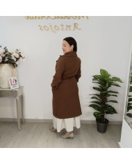 Gabardina Paño Mini - Abrigo Largo Cinturón - Crudo Camel