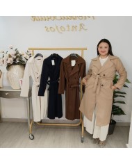 Gabardina Paño Mini - Abrigo Largo Cinturón - Crudo Camel