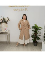 Gabardina Paño Mini - Abrigo Largo Cinturón - Crudo Camel