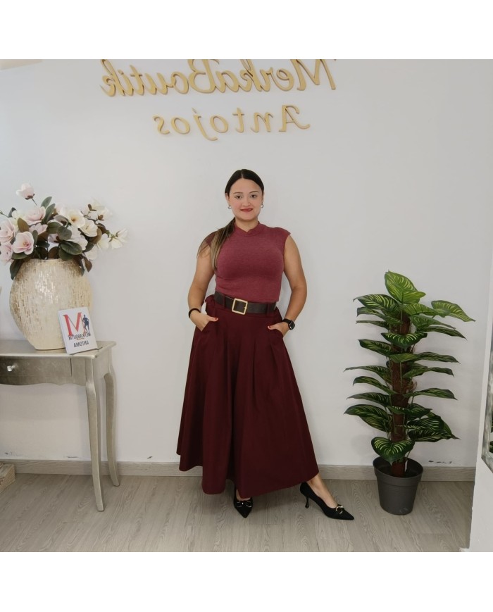 Falda Tablas Midi - Cinturón Ancho - Falda Plisada Elegante