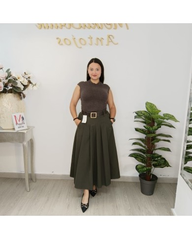 Falda Tablas Midi - Cinturón Ancho - Falda Plisada Elegante