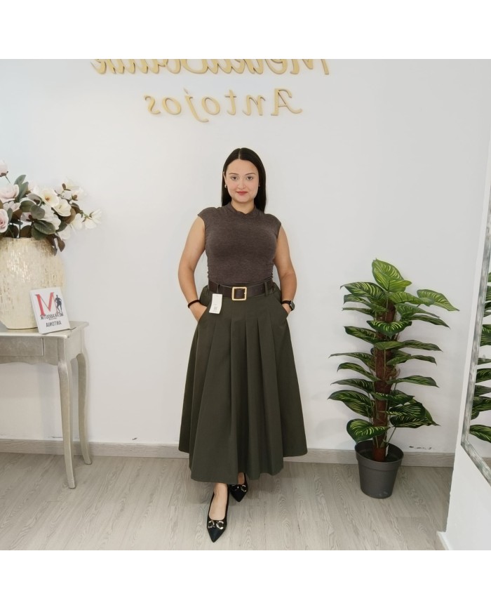 Falda Tablas Midi - Cinturón Ancho - Falda Plisada Elegante
