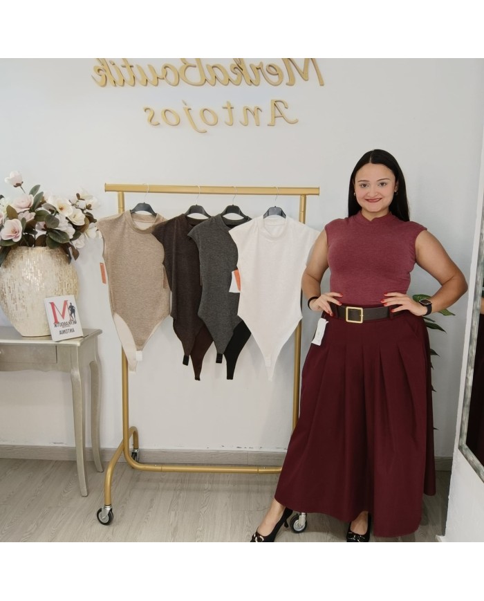 Body Cisne Cuello Alto - Body sin Mangas - Básico Jaspeado