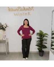 Camiseta Licra Escote Cuadrado - Top Manga Larga Ajustado Camiseta Licra Escote Cuadrado - Top Manga Larga Ajustado