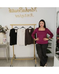 Camiseta Licra Escote Cuadrado - Top Manga Larga Ajustado