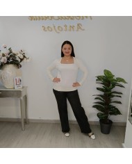 Camiseta Licra Escote Cuadrado - Top Manga Larga Ajustado