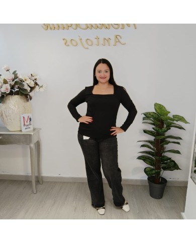 Camiseta Licra Escote Cuadrado - Top Manga Larga Ajustado