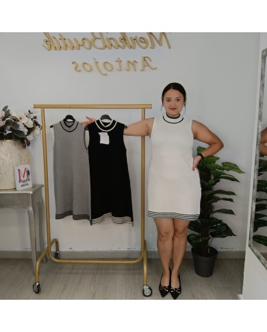 Vestido Punto Marisol - Sin Mangas Cuello Alto - Estilo College