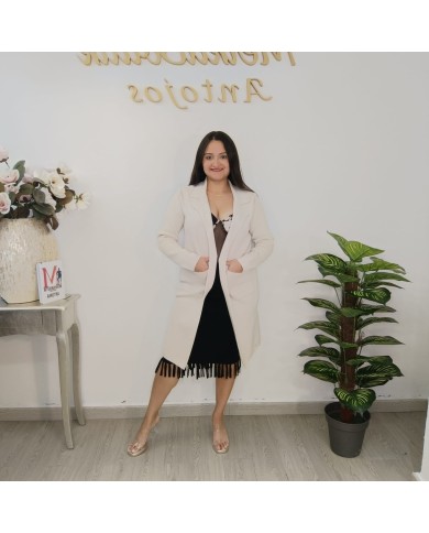 Chaqueta Punto Donostia - Cárdigan Largo Abierto - Beige Negro