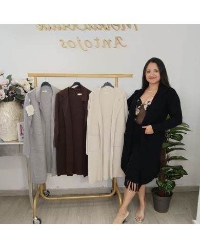 Chaqueta Punto Donostia - Cárdigan Largo Abierto - Beige Negro