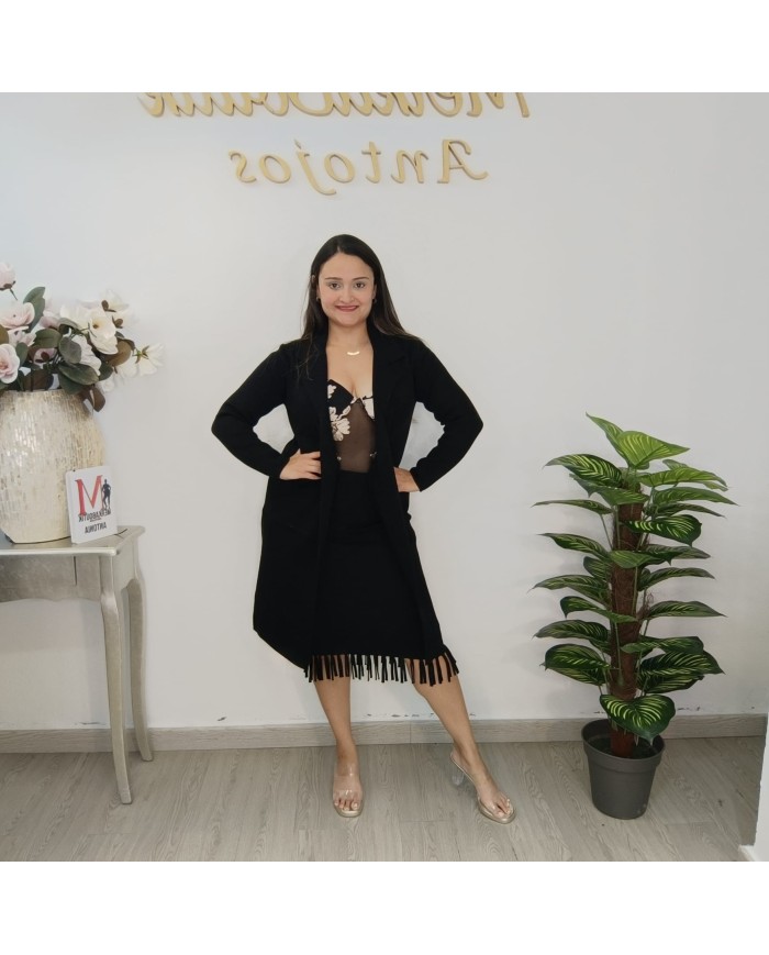 Chaqueta Punto Donostia - Cárdigan Largo Abierto - Beige Negro