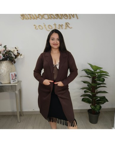 Chaqueta Punto Donostia - Cárdigan Largo Abierto - Beige Negro