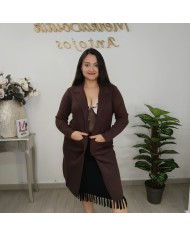 Chaqueta Punto Donostia - Cárdigan Largo Abierto - Beige Negro