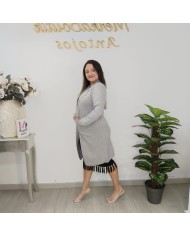 Chaqueta Punto Donostia - Cárdigan Largo Abierto - Beige Negro