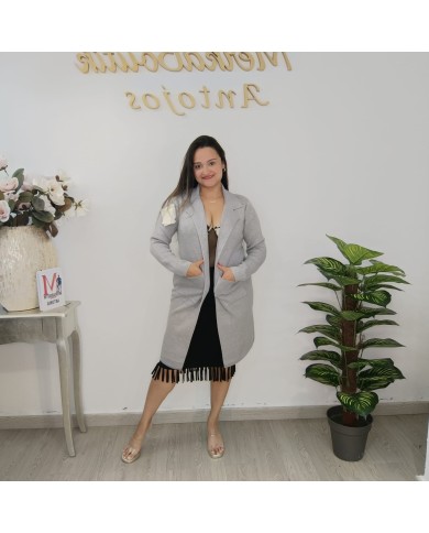 Chaqueta Punto Donostia - Cárdigan Largo Abierto - Beige Negro