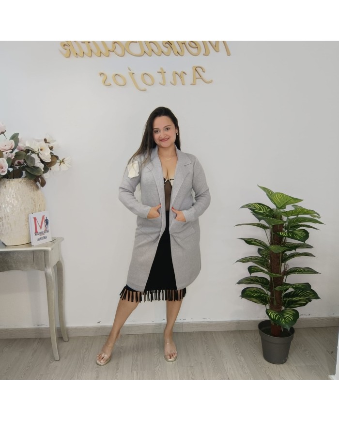 Chaqueta Punto Donostia - Cárdigan Largo Abierto - Beige Negro