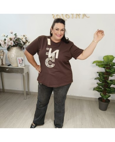 Camiseta Nº5 Oversize - París Brillo - Negro Blanco Marrón