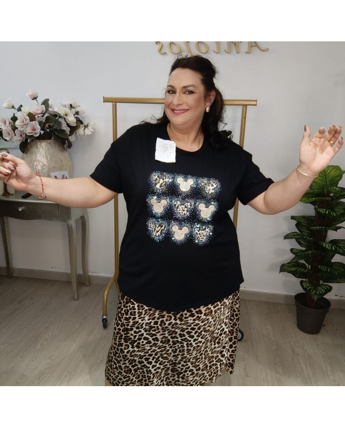 Camiseta Brillo Ratón - Oversize Animal Print - Disney Style